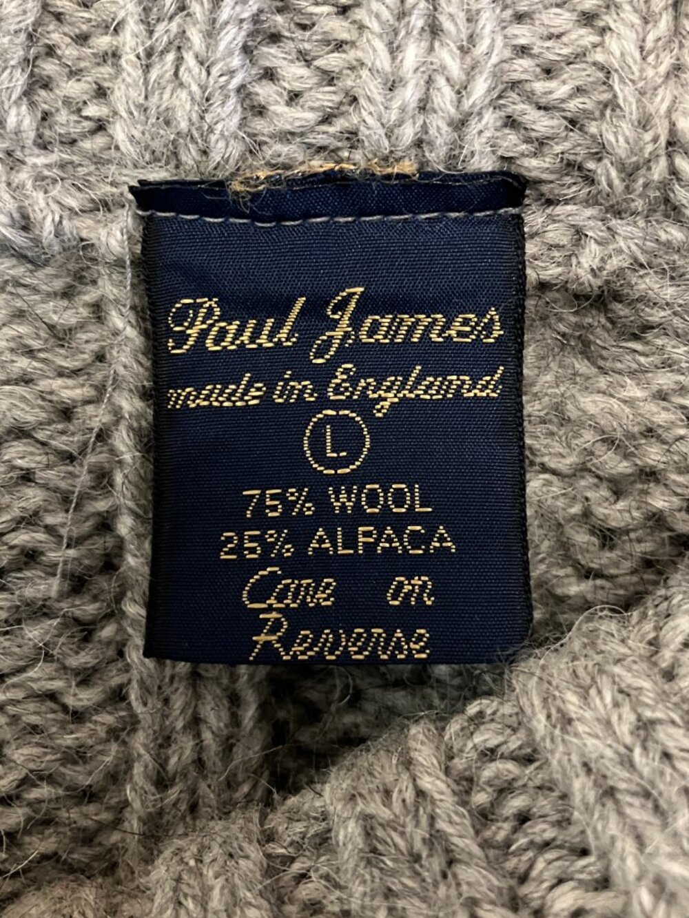 Paul James Wool Alpaca Fisherman Cable Knit Sweater Mens L Gray Made in England - Picture 6 of 7